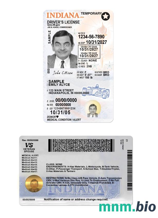 Prawo jazdy USA Indiana poniżej 21 roku życia w formacie PSD